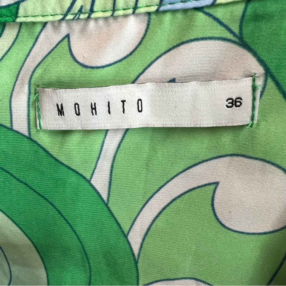 MOHITO Mod 60sStyle Green and Blue Cropped Swirl Blouse, 36/Small/4-6 - Picture 14 of 14